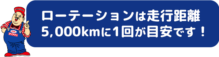 ローテーションは走行距離5000kmに1回が目安です！
